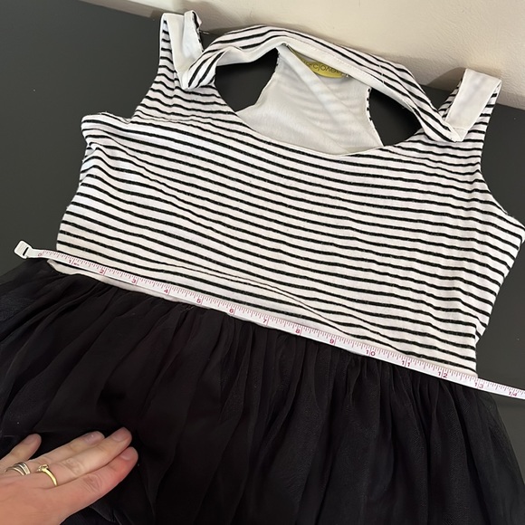 Finn & Clover Long Tulle Scoop Neck Dress | Stripes White Black - Picture 10 of 12